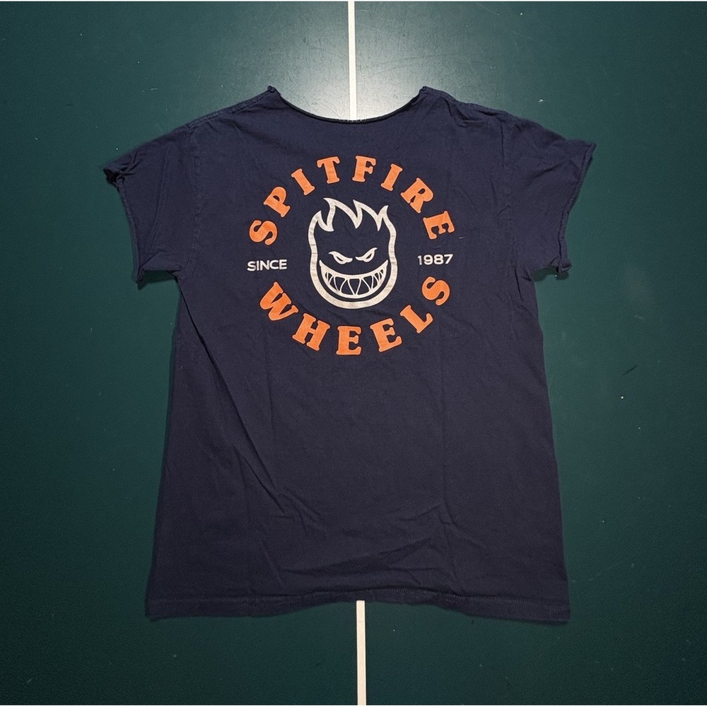 Spitfire Wheels Pocket T Shirt Medium Blue Orange Tee Grunge Skater Y2K Thrashed